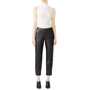 nha bhanh Womens 2 Black Faux Leather Roi Pants Cropped Tapered Solid Classic